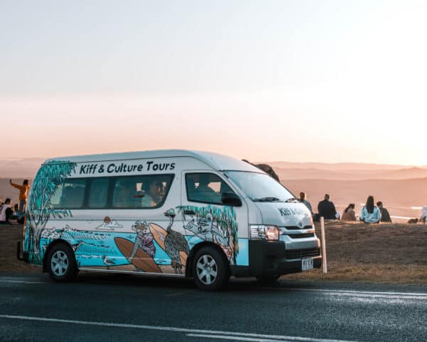 Kiff & Culture bus at sunset in Tamborine Mountain